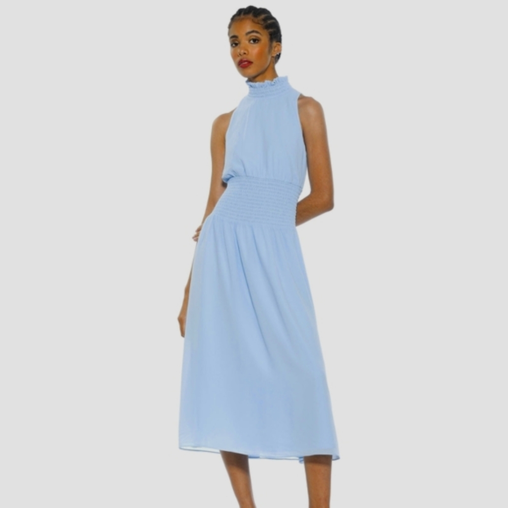 NWT ALEXIA ADMOR Landry Smocked Neck Halter Dress in Halogen Blue Size 10